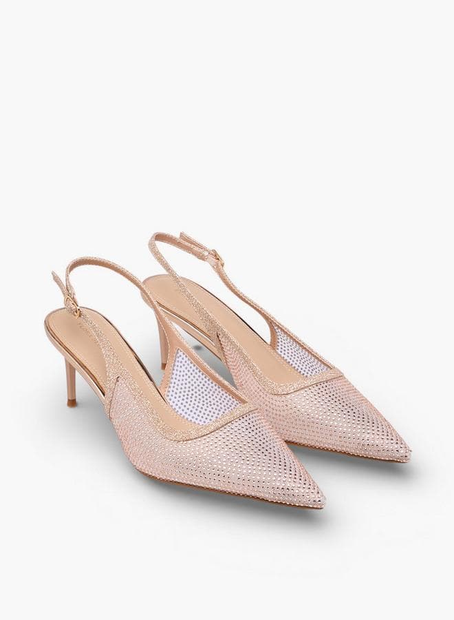 Women Mesh Embellished Heel Shoes
