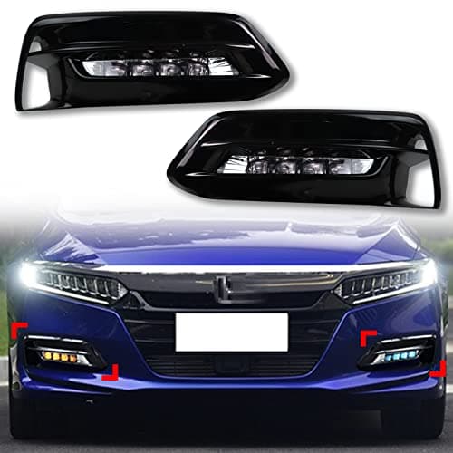 KEEGTBOX Switchback White/Amber/Blue DRL Front Daytime Running Light Sequential Flash Turn Signal Feature Fit for Honda Accord LX EX Sport EX-L Touring 2018 2019 2020 Accessories (Front Fog Light)