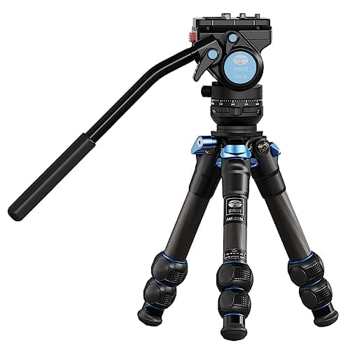 SIRUI AM223L Mini Video Tripod with VA5 Fluid Head Carbon Fiber Travel Tripod with Leveling Base for DSLR Camera Video Camcorder Max Height 175 Load up to 66lbs