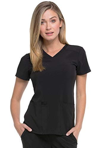 Dickies EDS Essentials Scrubs, V-Neck Womens Tops with Four-Way Stretch and Moisture Wicking DK615, M, Black