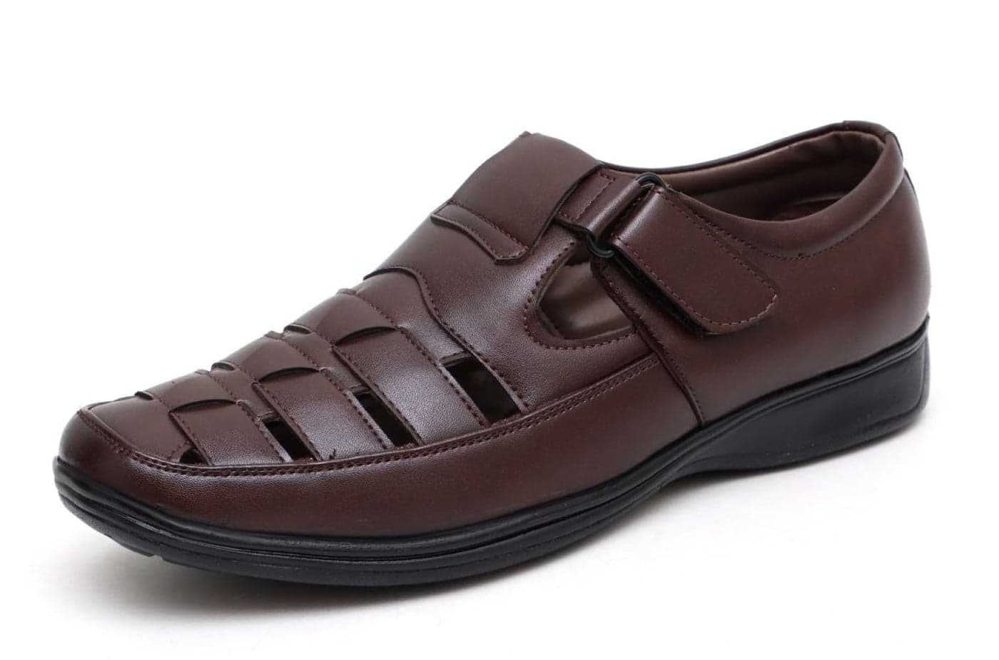 Shooz Brown Leather Sandals for Men | Formal, Office, Casual Fisherman Sandal - 8 UK