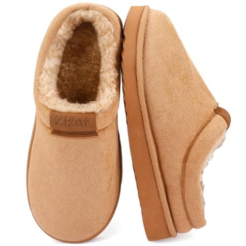 Zizor Men's Fuzzy Cozy Slippers Microsuede Indoor Outdoor Home Comfy Winter Slip On Cute Warm Memory Foam Furry Shoes(sand,Size 8)