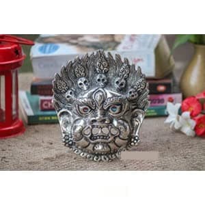 Arrakasta Metal Mahakal Face Mask Negative Energy Remover Nazar Battu Evil Eye Protector Wall Hanging 6 inch Silver