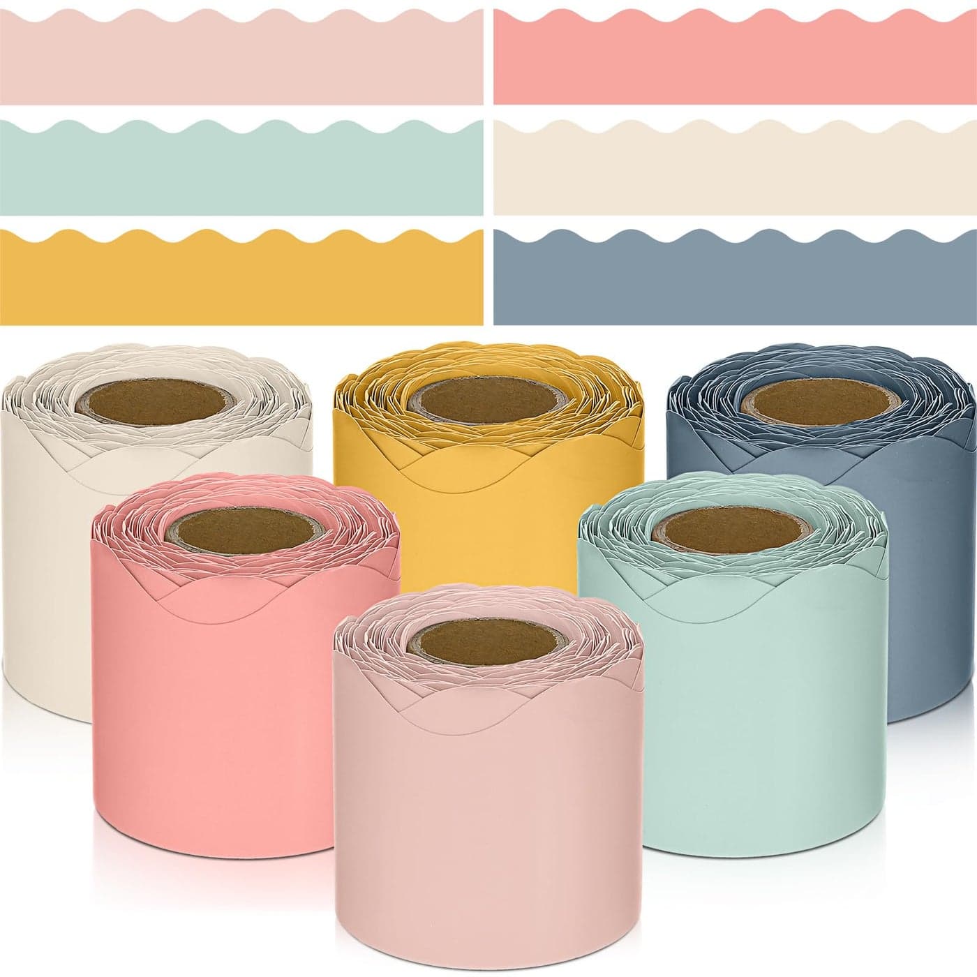 TaoBary 6 Rolls 196.8 ft Colorful Borders for Bulletin Board, Scalloped Trim Bulletin Board Decorations for Classroom Back to School Decor (Hippie Boho Color)