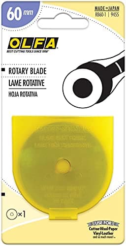 OLFA 60mm Rotary Cutter Replacement Blade, 1 Blade (RB60-1) - Tungsten Steel Circular Rotary Fabric Cutter Blade for Crafts, Sewing, Quilting, Fits Most 60mm Rotary Cutters