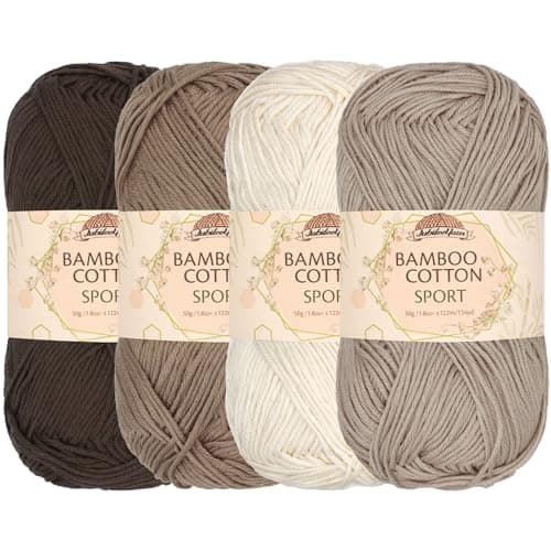 JubileeYarn Bamboo Cotton Sport Yarn - 50g/Skein - Shades of Brown - 4 Skeins