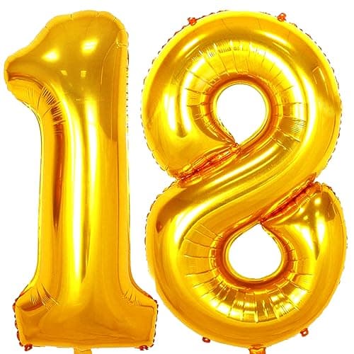 Jonhamwelbor 18 Number Balloons Gold Big Giant Jumbo Number 18 Foil Mylar Balloons 18th Birthday Balloons 18 Anniversary Events Decorations Supplies for Boy Girl Women Men