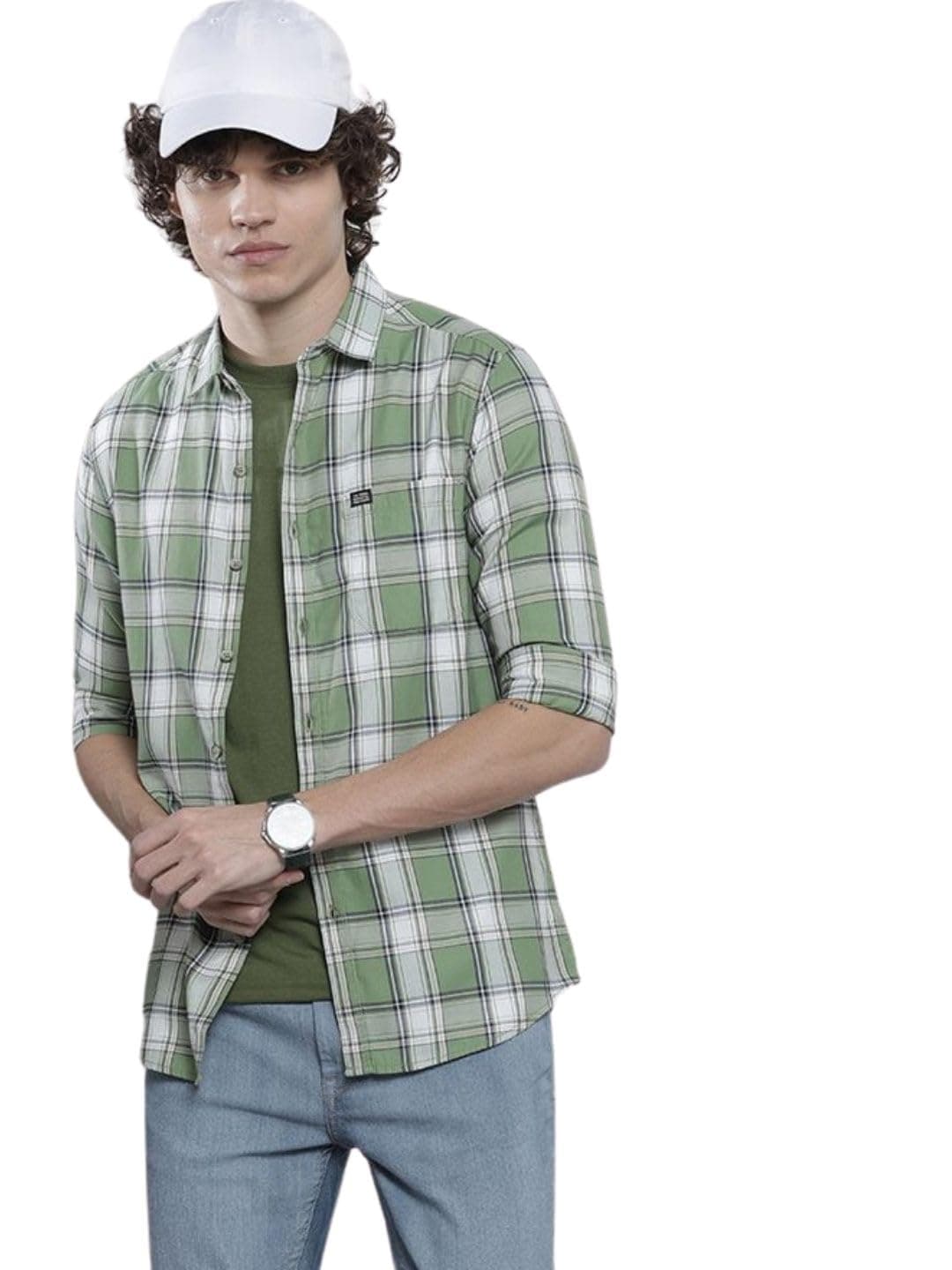 The Indian Garage Co Men Green Checkered Slim Fit Cotton Casual Shirt