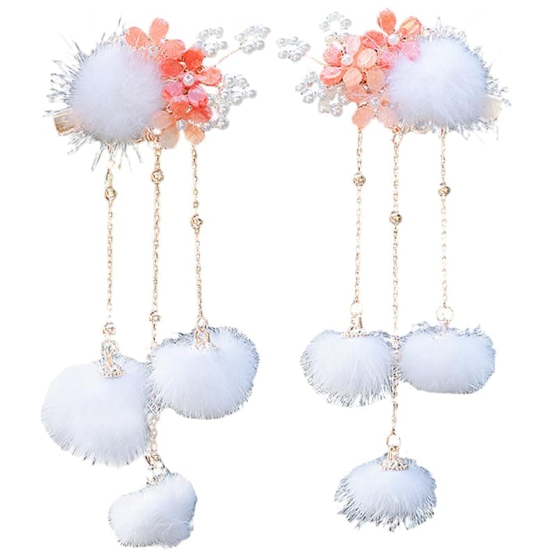 Balacoo Hair Clip Chinese Style Hairpin with Furry Balls Tassel Barrette for Hanfu Hair Accessories for Girls Women Hairpin Hair Ribbons for Cosplay