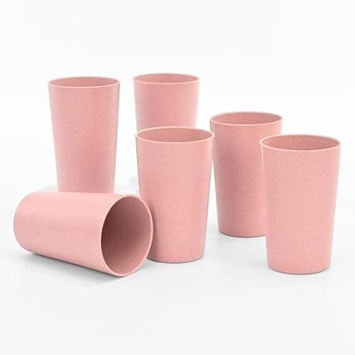 Eha Earth-Friendly Unbreakable Drinking Glass Set of 6 for Water and Juice | 250 ml Each | Tumblers Made with Rice Husk & Bamboo Fibers | Microwave Safe | for Hot & Cold | Innocent| Pink
