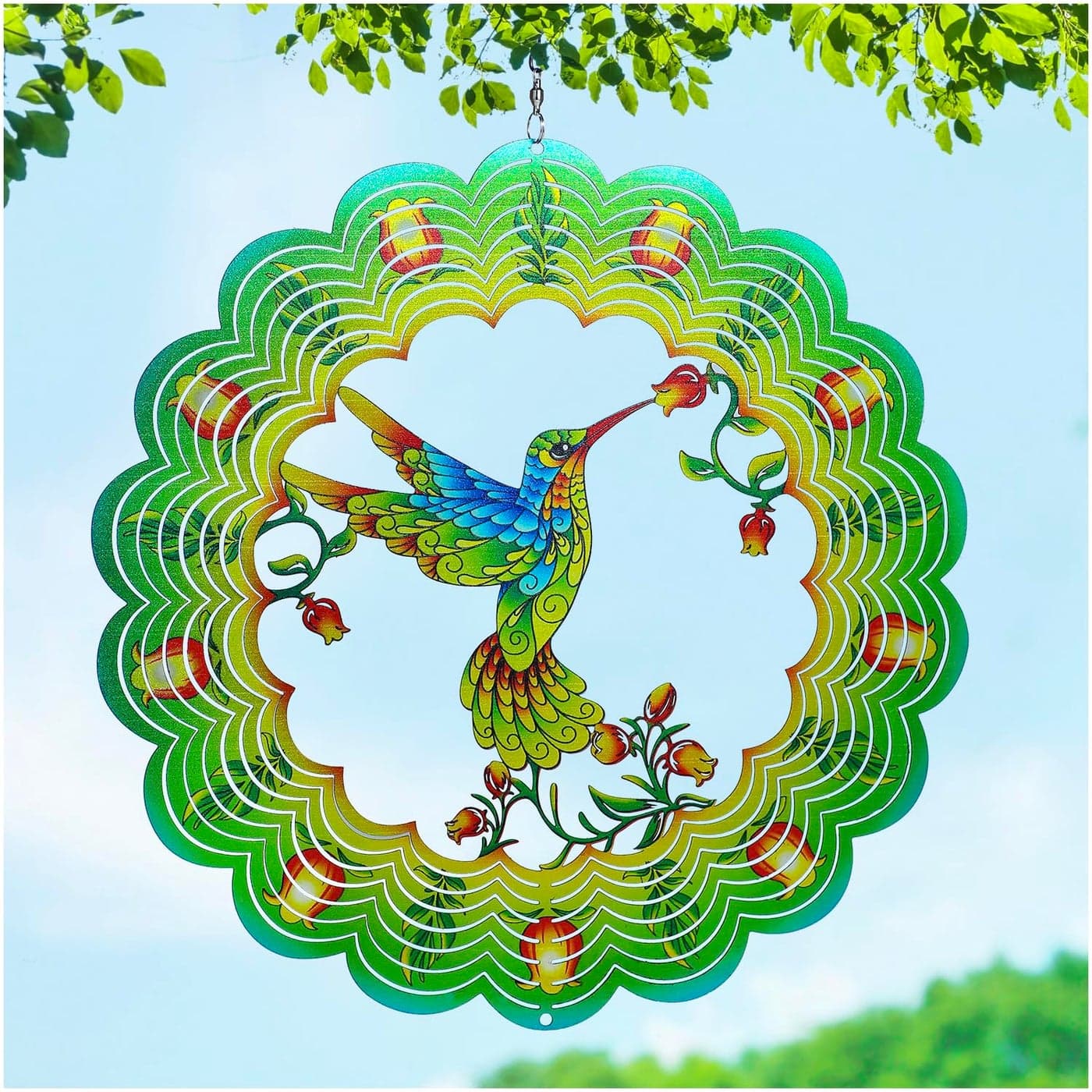 Hummingbird Wind Spinners Hummingbird Gifts for WomenMen 12 inch 3D Stainless Steel Hanging Wind Spinner Metal Bird Wind Catchers Kinetic Sculpture for IndoorOutdoor DecorYard ArtGarden Decoration