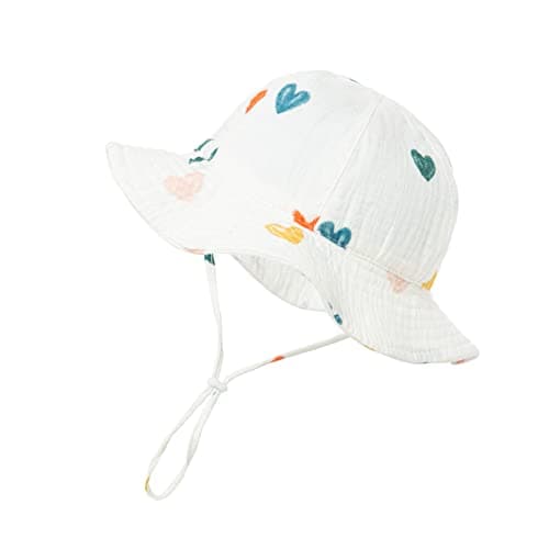 Nishine Baby Sun Hat Beach Sun Protection Girls Fisherman Hat Toddler Bucket Hat (Khaki Heart)