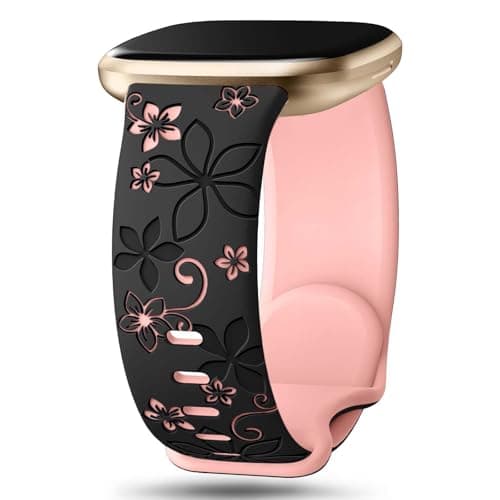 Two-Tone Floral Engraved Band Compatible with Fitbit Versa 2 Bands, Cute Flower Soft Silicone Sport Strap Bracelet Wrist Band for Fitbit Versa 2/1/ Lite/SE Women Men