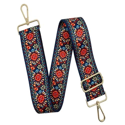 Model Worker Canvas Purse Strap 1.5" Wide Handbag Purse Strap Adjustable Canvas Replacement Crossbody Strap Guitar Style Multicolour Strap with Gold Metal Buckle (Style9)