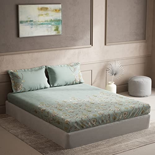 Ddecor - Pack of 1 Amyrah Floral 100% Cotton Double Bedsheet with 2 Pillow Covers - Green