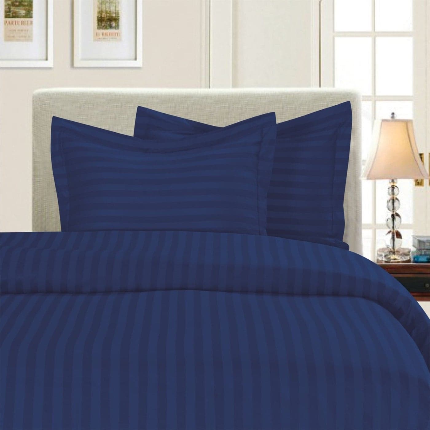 Elegant Comfort 1500 Thread Count Damask Stripes Egyptian Quality Luxurious Silky Soft Wrinkle Fade Resistant 3pc Duvet Cover Set KingCalKing Navy Blue