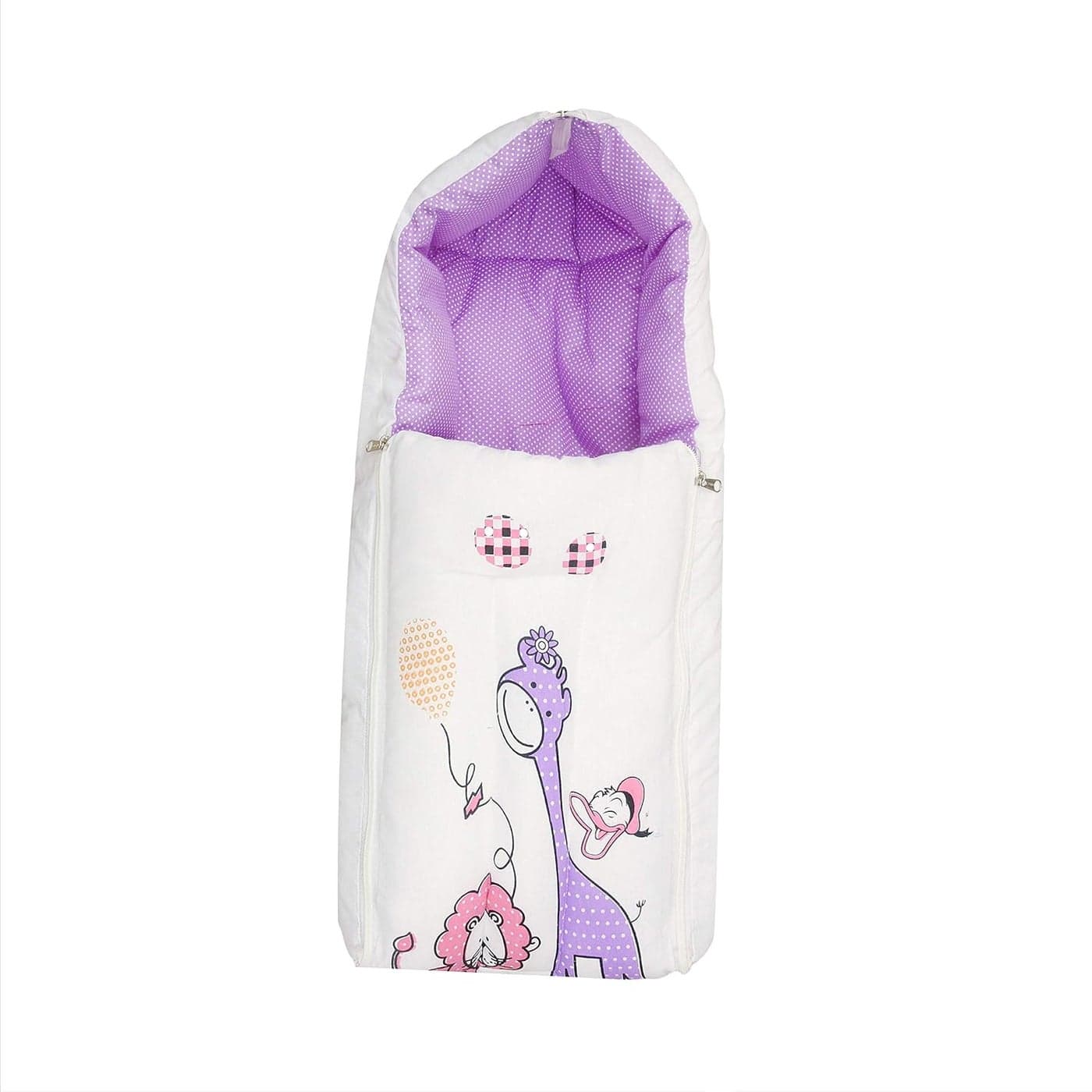 Infantbond New Born Baby Super Soft White Sleeping Bag with Mattress 06 Months Purple Bright Digital