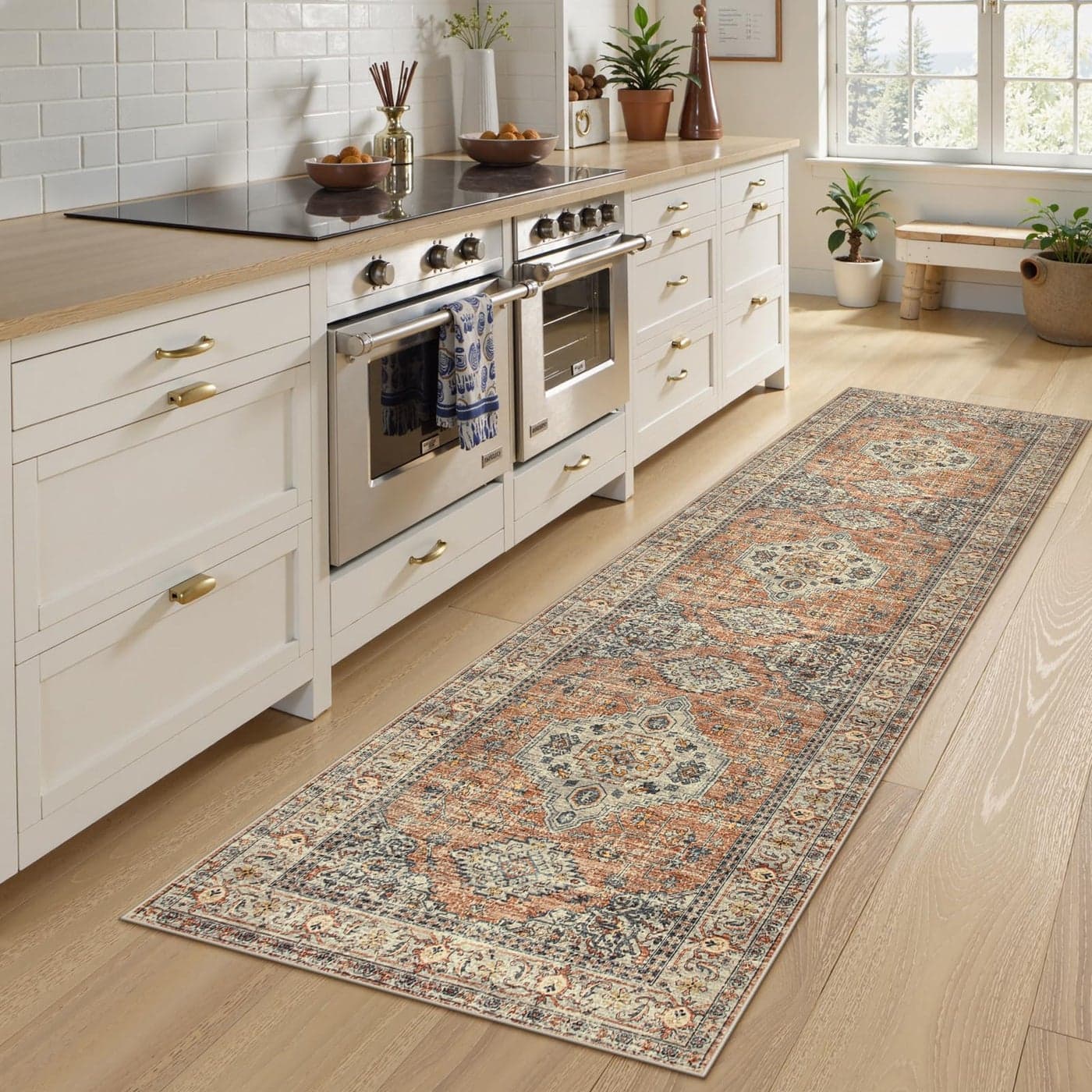 Lahome Oriental Washable Kitchen Runner Rug Non Slip 2x8 Runners for Hallways with Rubber Backing Vintage Soft Long Carpet for Bathroom Laundry Bedroom PeachOrange