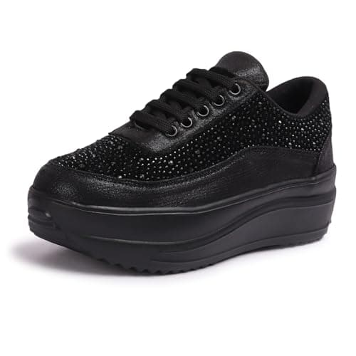 Vendoz Women Party & Wedding Bridal Sparkling Glittery Crystal Sneakers CNV4030BL-40 Black