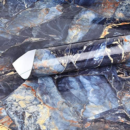 Elton Premium Blue Marble Gloss Marble Furniture Film Interior Film Wallpaper for Cupboard Door, Almirah, Fridge, Tabletop, Wall, Floor, DIY & Other Renovation Projects : 16 X 96 Inch