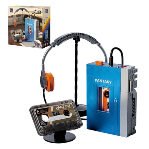 PANTASY Retro Cassette Player Building Set 1970s Portable Tape Player Model with Interchangeable Cassettes Headphones Vintage Music Display Building Blocks for Adults