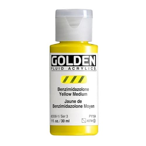 GOLDEN Fluid Acrylics Benzimidazolone Yellow Medium 1 fl oz Bottle Professional Acrylic Paint SemiTransparent