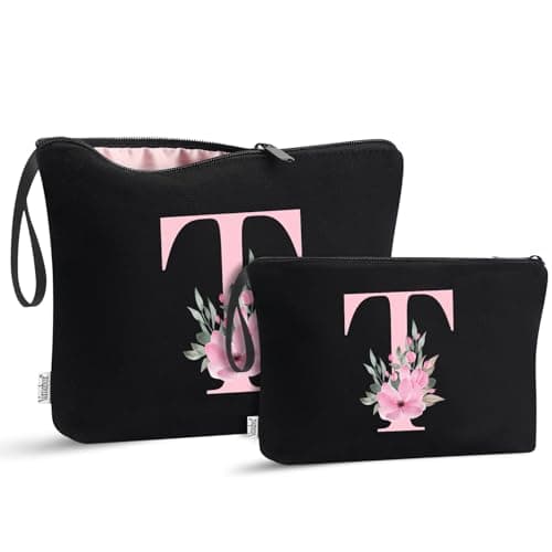 Vavabox AZ Personalized Makeup Bag Birthday Gifts for Women Mom Gifts for Best Friend Bride Bridesmaid Cosmetic bag T 04Black Set