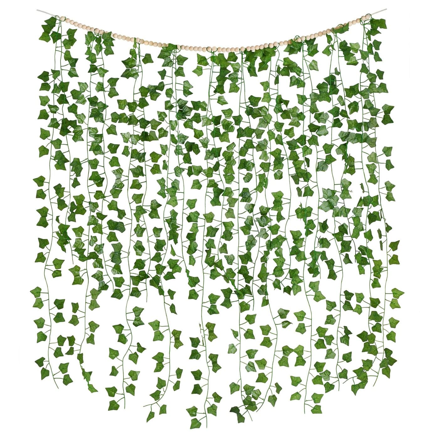 Mkono Hanging Fake Vines for Bedroom Wall Decor Artificial Plant Leaves with Wood Beads Set Indoor Greenery Ivy Garland for Living Room Apartment Christmas Wedding Party Teen Girl Room