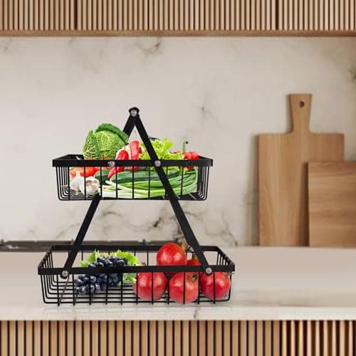 Niyara Iron Metal Heavy Duty Stand 2-Tier multistorage/Multipurpose Standing Rack, Bathroom Countertop Storage Shelf Cosmetic Organizer Holder Kitchen Spice Rack, ((Fruit Basket 01))