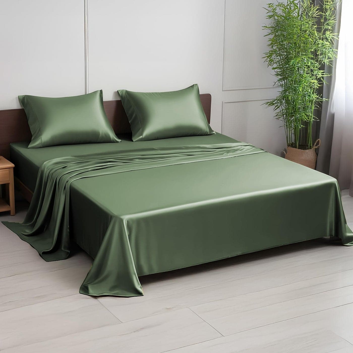 Linenwalas Premium 100 Viscose Derived from Bamboo Full Size Sheet Set Ultra Soft Breathable Cooling Ideal for Hot Sleepers 16 Deep Pocket Hotel Luxury Bedding Avocado Green