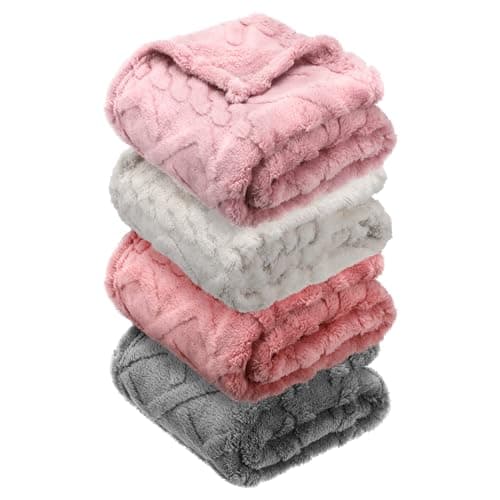 VitalCozy 4 Pcs Fluffy Baby Blanket Fleece 30" x 40" 3D for Boys Nursery Little Girl Infant or Newborn Receiving Swaddling Blankets(Pink Set)