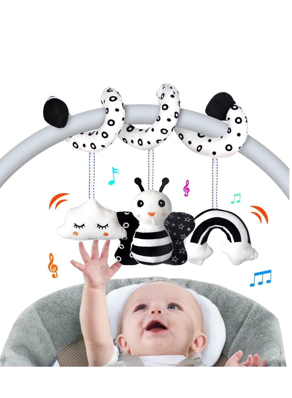 Baby Spiral Hanging Stroller and Car Seat Toys for Babies 0 to 6 Months Newborn Plush Activity Bed Bassinet Crib Carrier Gifts