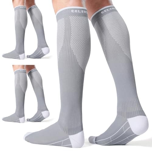 CS CELERSPORT 3 Pairs Compression Socks for Men and Women Running Support Socks, Grey (3 Pack), XX-Large