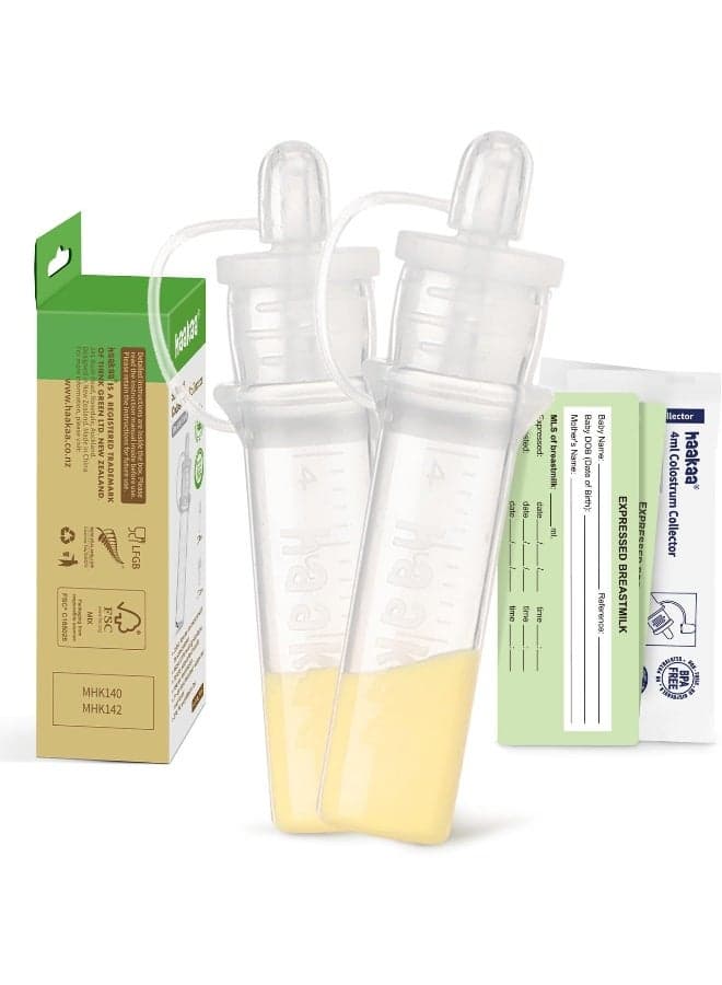 haakaa Colostrum Collector Reusable Silicone Colostrum Collector for Breastfeeding to Collect, Feed & Store, Ready-to-Use Set (0.1oz/4ml, 2 PK)