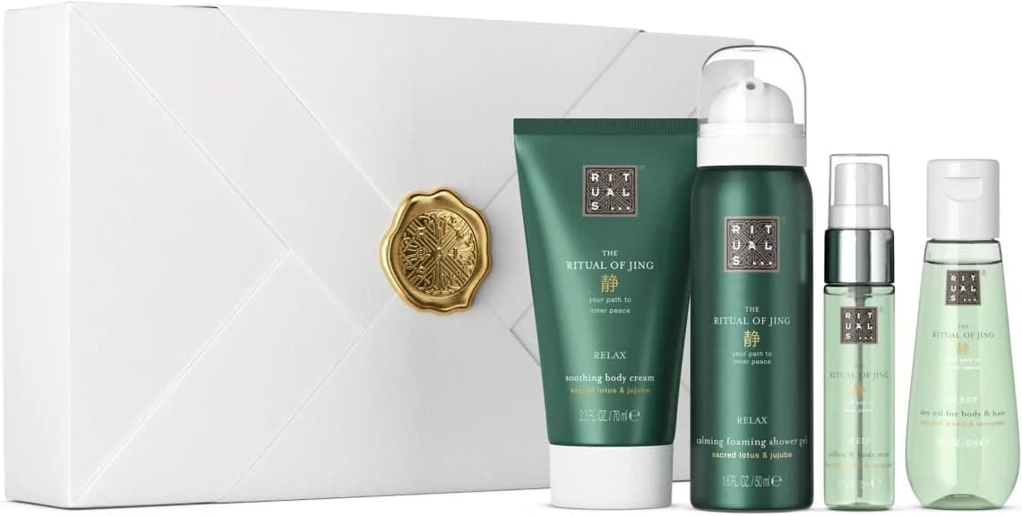RITUALS Gift Set For Women from The Ritual of Jing Mothers Day Gift Shower Gel Body Cream Dry Oil Pillow Mist With Sacred Lotus Jujube Chinese Mint Small