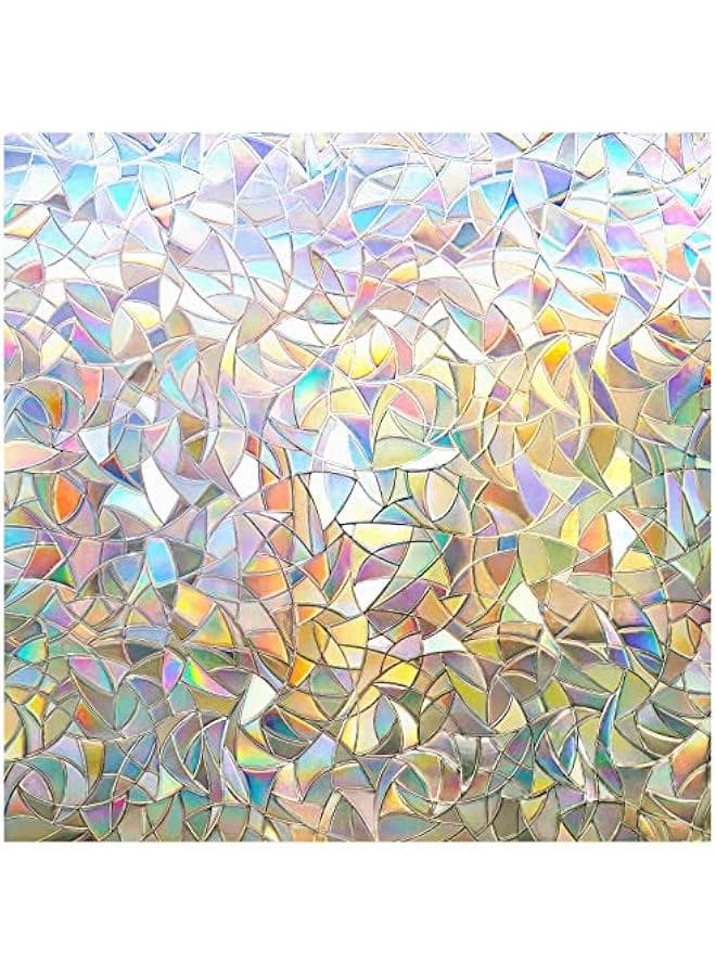 Window Privacy Film Rainbow Film Decorative Window Sticker, 3D Static Stained Glass Cling Tint for Home Heat Control Non-Adhesive, 17.5 x 118.1 inches