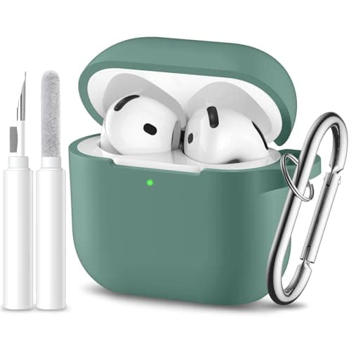 Dgege for Airpods 4th Generation Case Cover(2024),Soft Silicone Full Protective Case for AirPods 4 Case with Keychain & Cleaner Kit,Compatible with Apple Airpods 4 for Women,Men(Pinegreen)