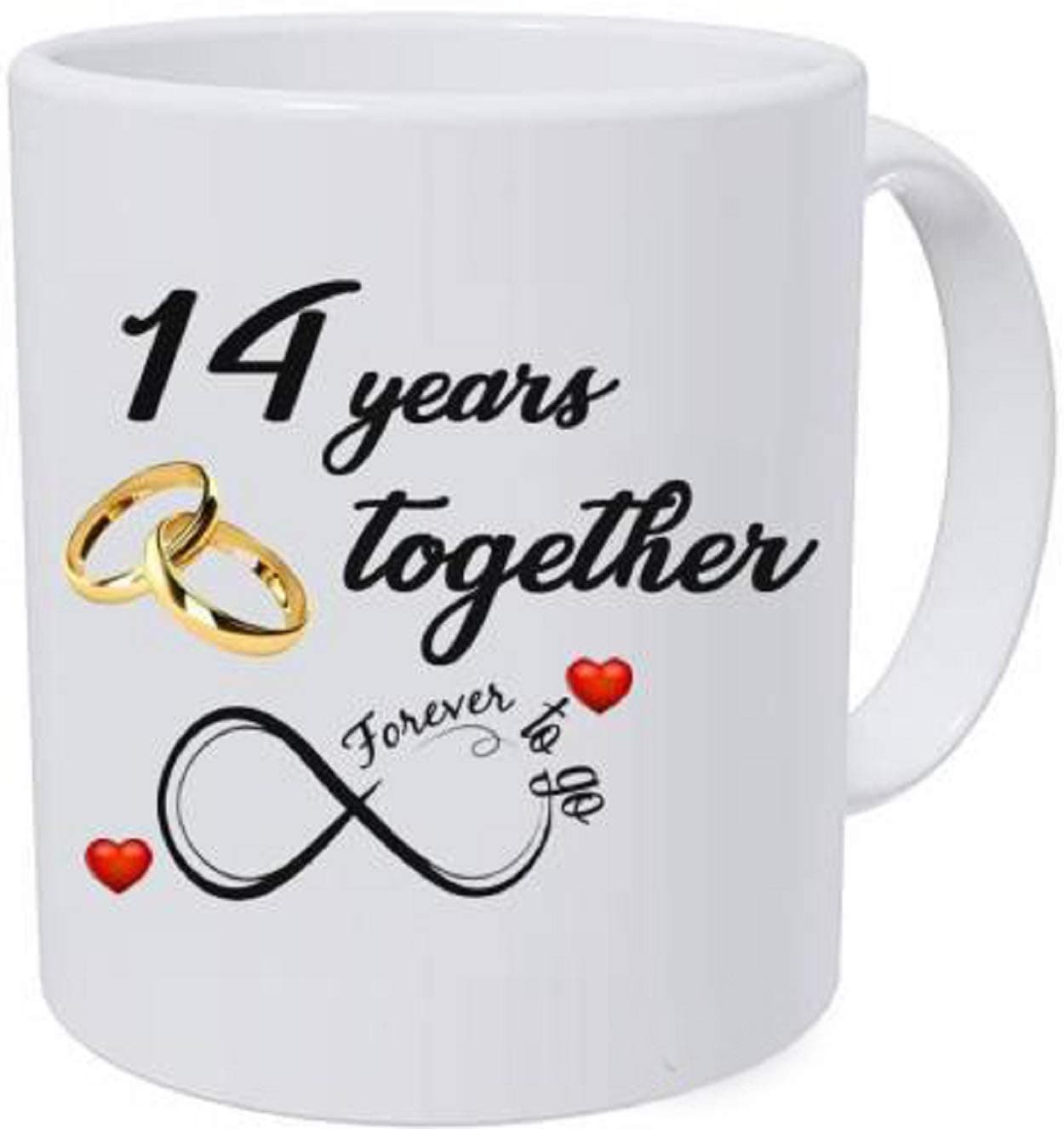Alexus Happy 14th Marriage Anniversary 14 year love Ceramic Coffee Mug Slogan Quote Printed Ceramic Coffee & Tea Mug, Cup Best Gifts For Wedding/Anniversary/Couple/Marriage/Birthday/Return Gift -(350 ML) - White