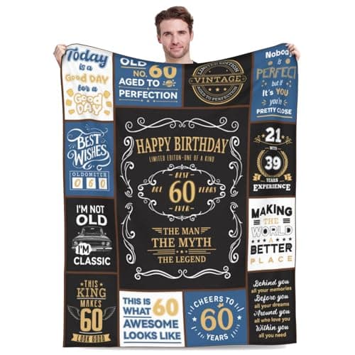 Jieoyfyug 60th Birthday Gifts for Men, 1966 Birthday Gift for Him, 60 Year Old Blanket 50"x60", Christmas Fathers Day Blanket for Dad Papa Grandpa Husband Uncle
