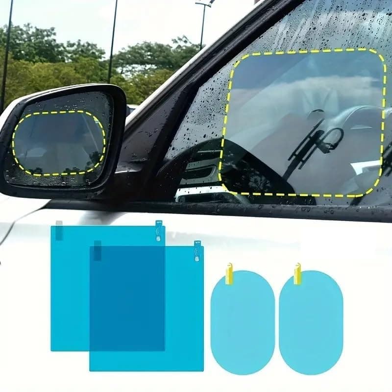 TEKCOOL Car Accessories 8pcs Car Rearview Mirror Films Anti-Rain Fog Waterproof PET Clear Film Accessories (4 Oval + 4 Square Film)
