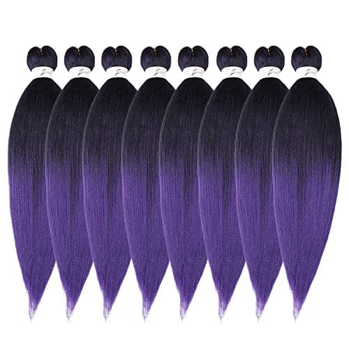 Purple Braiding Hair Pre Stretched 14inch 8 Packs Kids Braiding Hair Soft Yaki TextureNo Itch Hot Water Setting Synthetic Hair Extensions for Braids 14in1BPurple