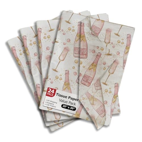 Champagne Bottles Printed Tissue Paper for Engagement Gift Bags or Boxes and Wrapping Bulk Decorative Art Tissue Paper for Wedding Packaging and Gifting 24 Sheets 20 x 30