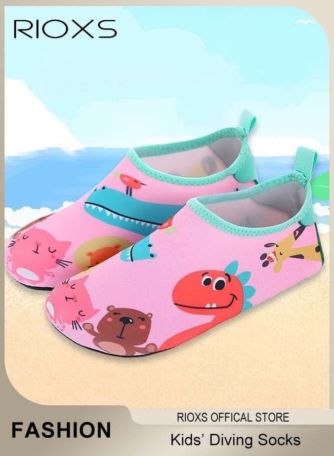 Kids Boys Girls Barefoot Shoes, Children's Flat Comfort Footwear, Summer Beach Water Shoes for Toddler Baby, Barefoot Sports Shoes Aqua Socks, Non-Slip Athlesiure Shoes for Little/ Big Kids, Quick Dry Aqua Socks Shoes, Swimming Pool Water Park Barefoot Shoe, Outdoor Beach Walk Shoe, Pink Dinosaur Sl