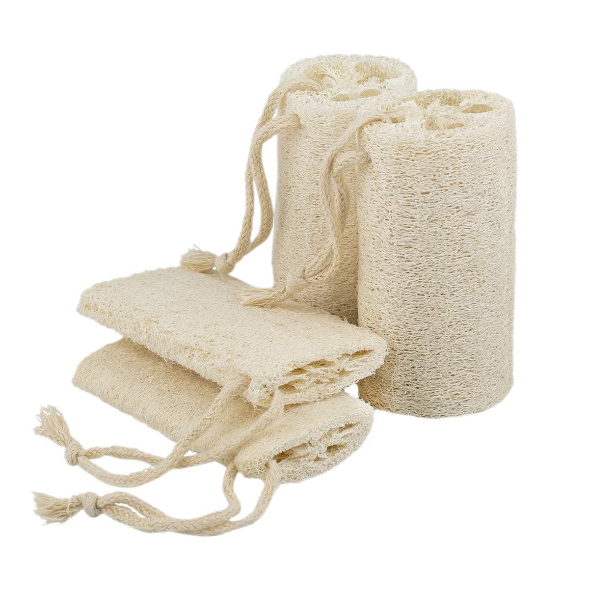 pisdoplop 5 Natural Loofah Exfoliating Body Sponge Scrubber for Skin Care in Bath Spa Shower Pack of 4