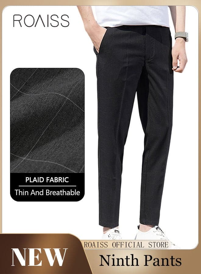 Young Men's Suit Pants Straight Fit British Plaid Thin Section Business Casual Pants Cropped Pants