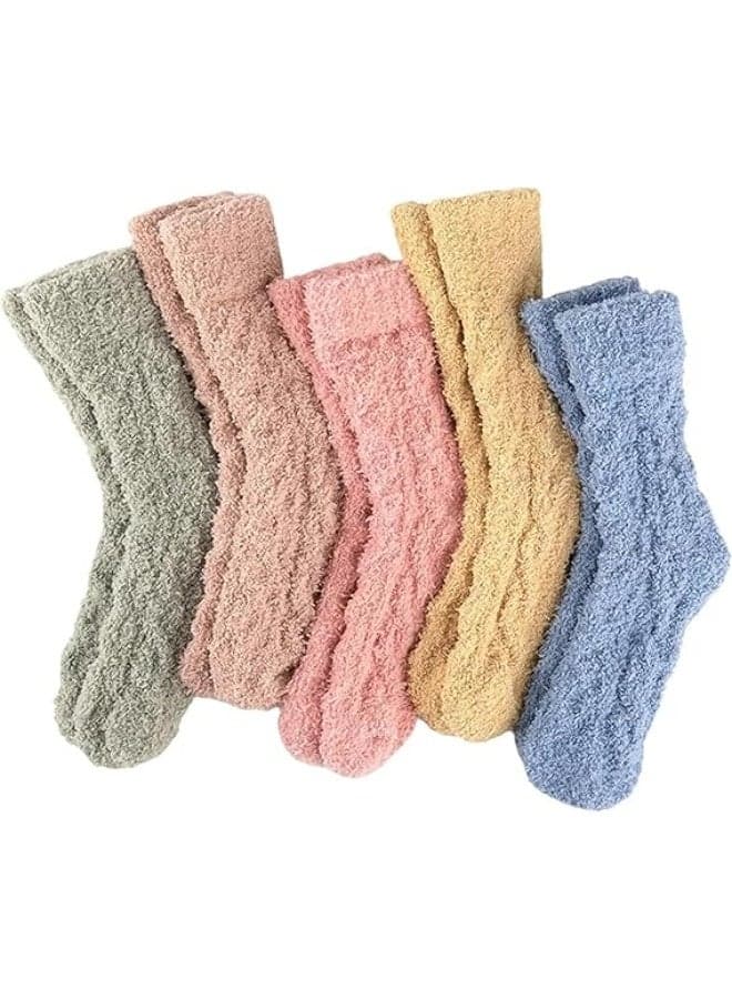 Women Fuzzy Socks, Warm Cozy Fluffy Socks, Winter Warm Fuzzy Crew Socks, Thick Soft Winter Slipper Socks, 5 Pairs
