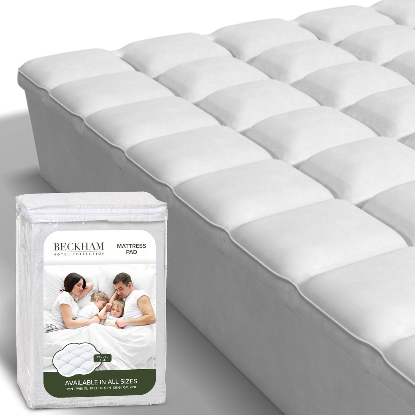 Beckham Hotel Collection Twin XL Size Hybrid Mattress Protector Pad Extra Padded Thick Plush Fitted Mattress Topper for Bed Quilted Pillow Top Mattress Cover