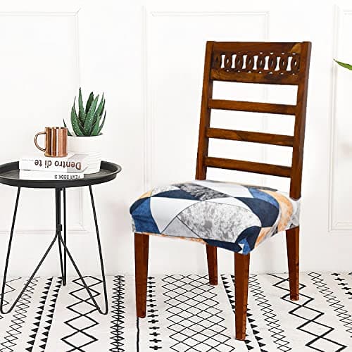 AMAZE ATTIRES Universal Size Dining Chair Seat Cover Set of 6 Seater pcs are Easily Washable Strechable and Comfortable for Dining Room Home Decor Slip Cover (Blue Geometrical),Spandex