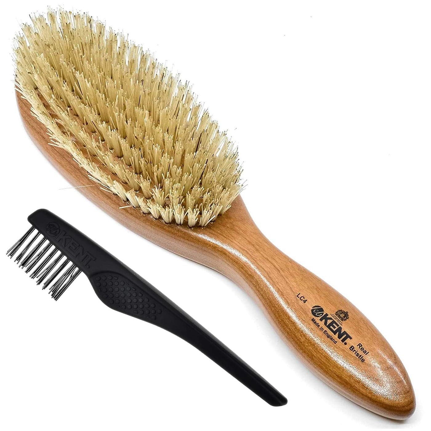 Kent LC4 Finest Hair Brushes for Women Detangler Dry Brush Made of Cherrywood Boar Bristle Oval Hairbrush for Medium Thick Hair of All Lengths Salon Style Straightening Pure Wood Brush from Kent