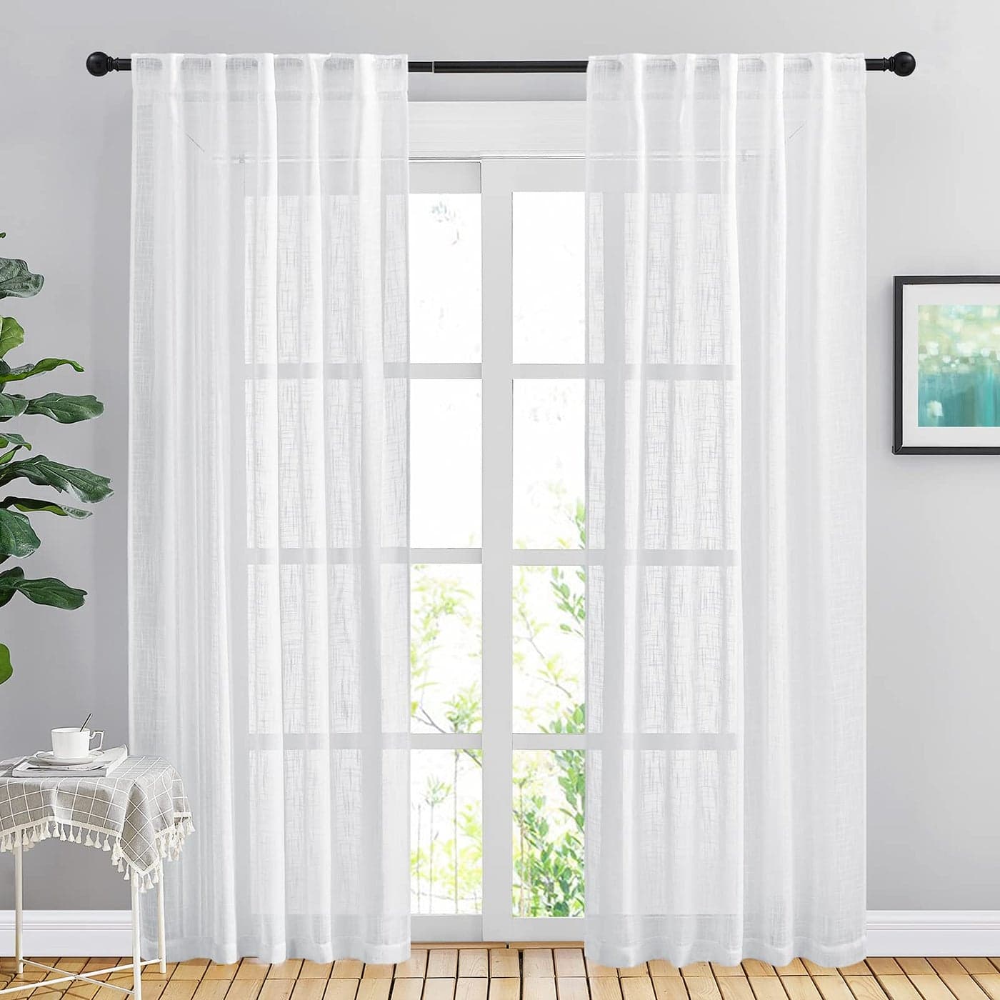 NICETOWN White Curtains 84 inches Long for Living Room Rod Pocket Back Tab Semi Sheer Linen Curtains Vertical Drapes Privacy with Light Through for HallVilla 42 W x 84 L 2 Panels